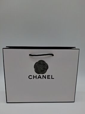 CHANEL Gift Bag Black Gold Camellia White Boutique Packaging EUC